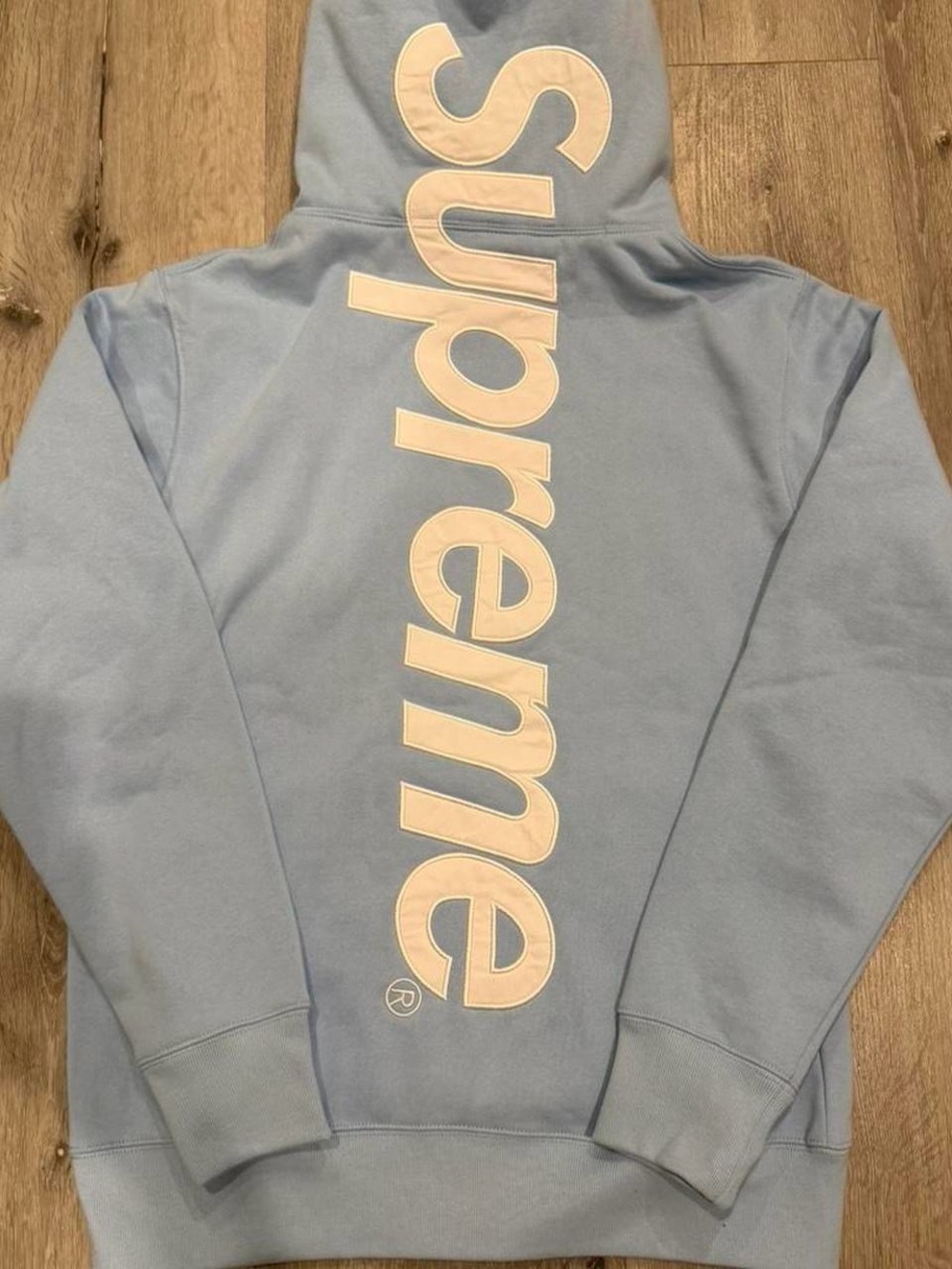 Supreme Satin Appliqué Hoodie 'Light Blue' Size Medium